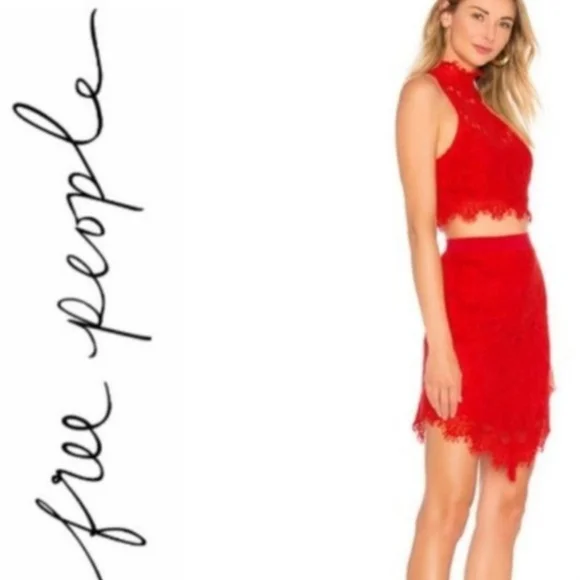 Free People Sabina Lace Red Dress NWT - Picture 2 of 5
